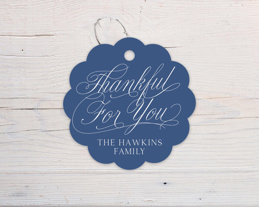 2.5x2.5 inch Personalized Thankful Scalloped Circle Gift Tags | Custom Thank You Colorful Tag