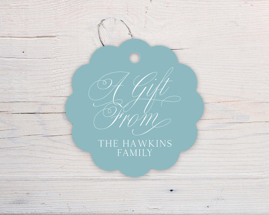2.5x2.5 inch Personalized Scalloped Script Circle Gift Tags | Custom A Gift From Tag