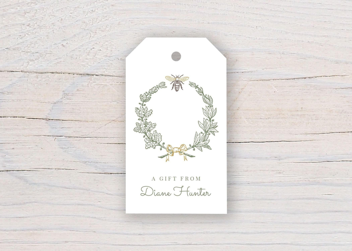 2 x 3.5 inch Personalized Bee Wreath Gift Tags | Custom Women Gifting Tag
