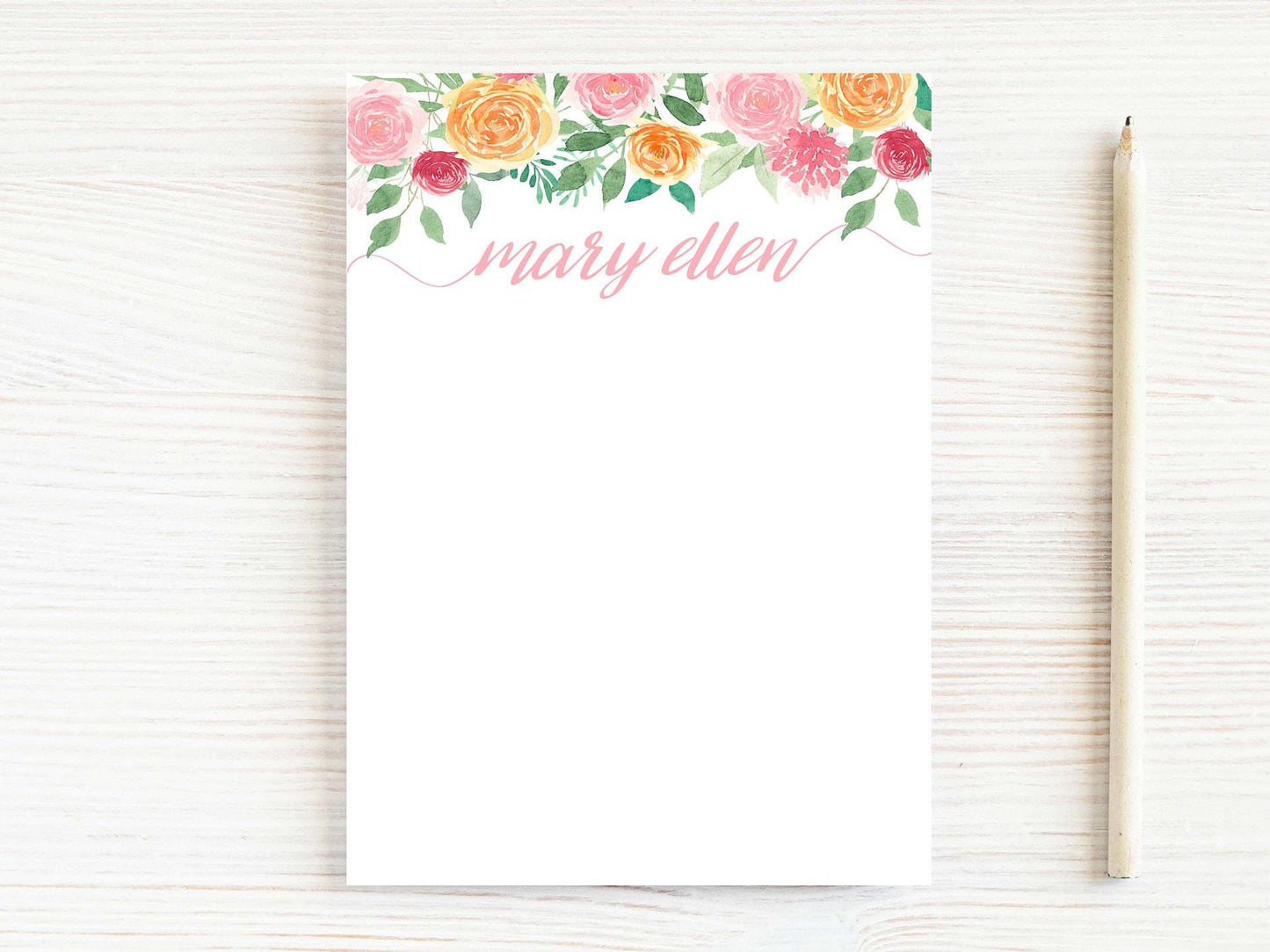 Personalized 5.5X5.5 or 5X7 Watercolor Floral Notepad, Women Pink Flower Note