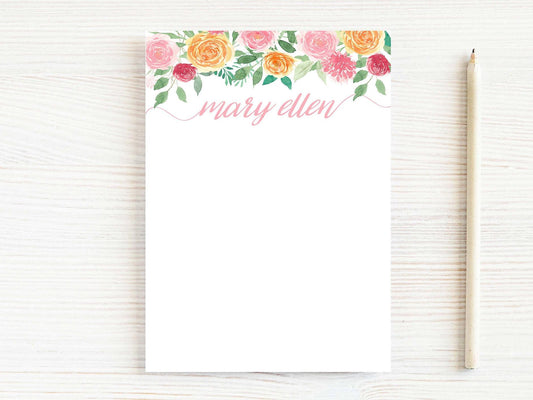 Personalized 5.5X5.5 or 5X7 Watercolor Floral Notepad, Women Pink Flower Note