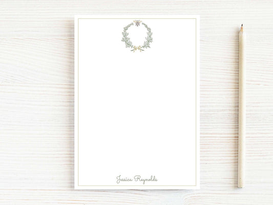 Personalized 5.5X5.5 or 5X7 Bee Wreath Notepad, Women Laurel Classy Notes