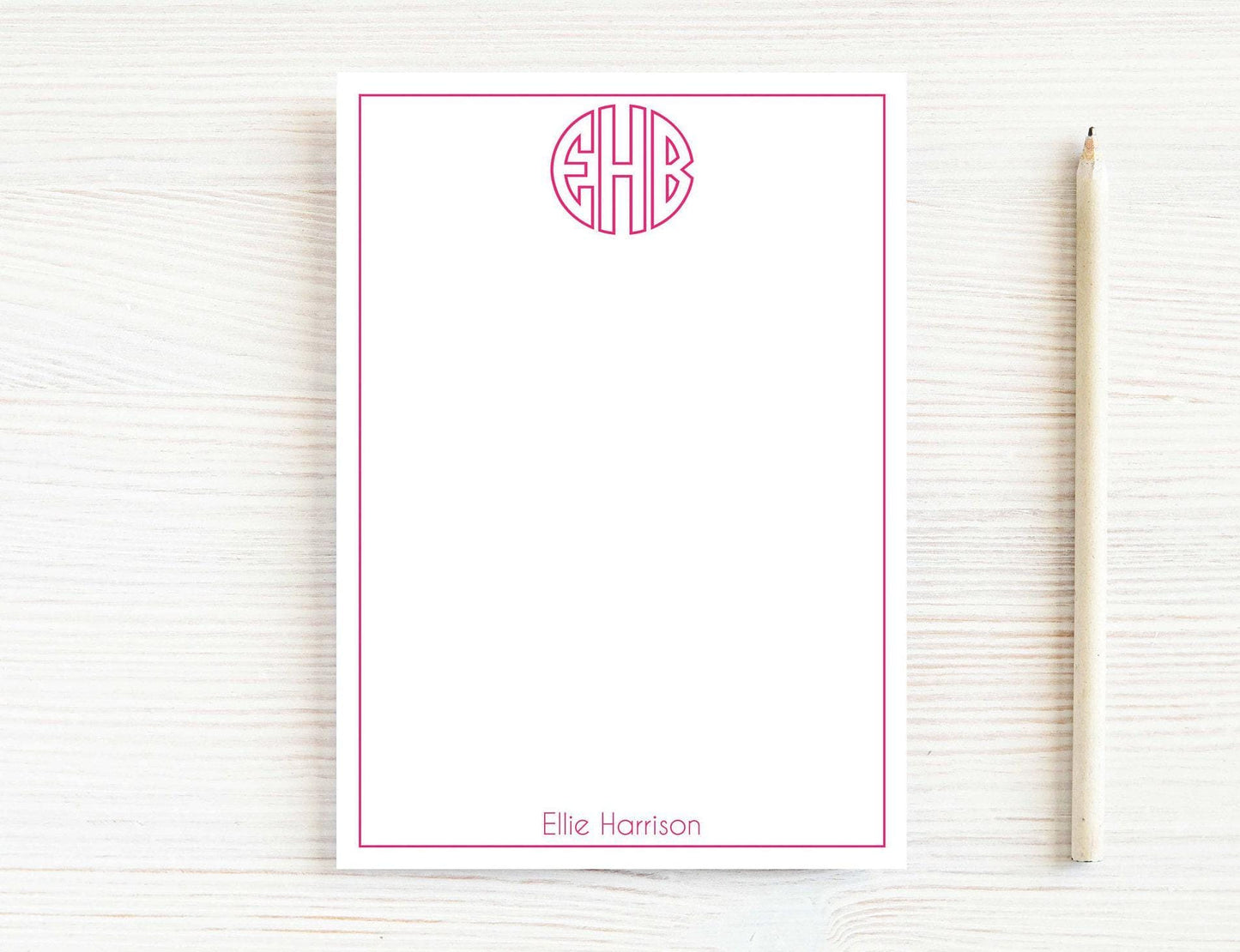 Personalized 5.5x5.5 or 5x7 Circle Monogram Notepad, Colorful Family Girl Initials Notes