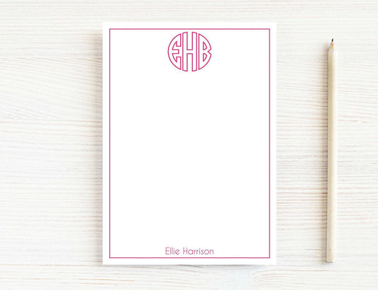 Personalized 5.5x5.5 or 5x7 Circle Monogram Notepad, Colorful Family Girl Initials Notes