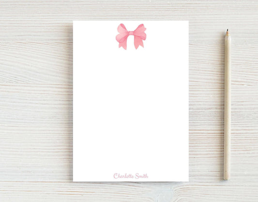 Personalized 5.5X5.5 or 5X7 Watercolor Pink Bow Notepad, Women Girl Bow Notes