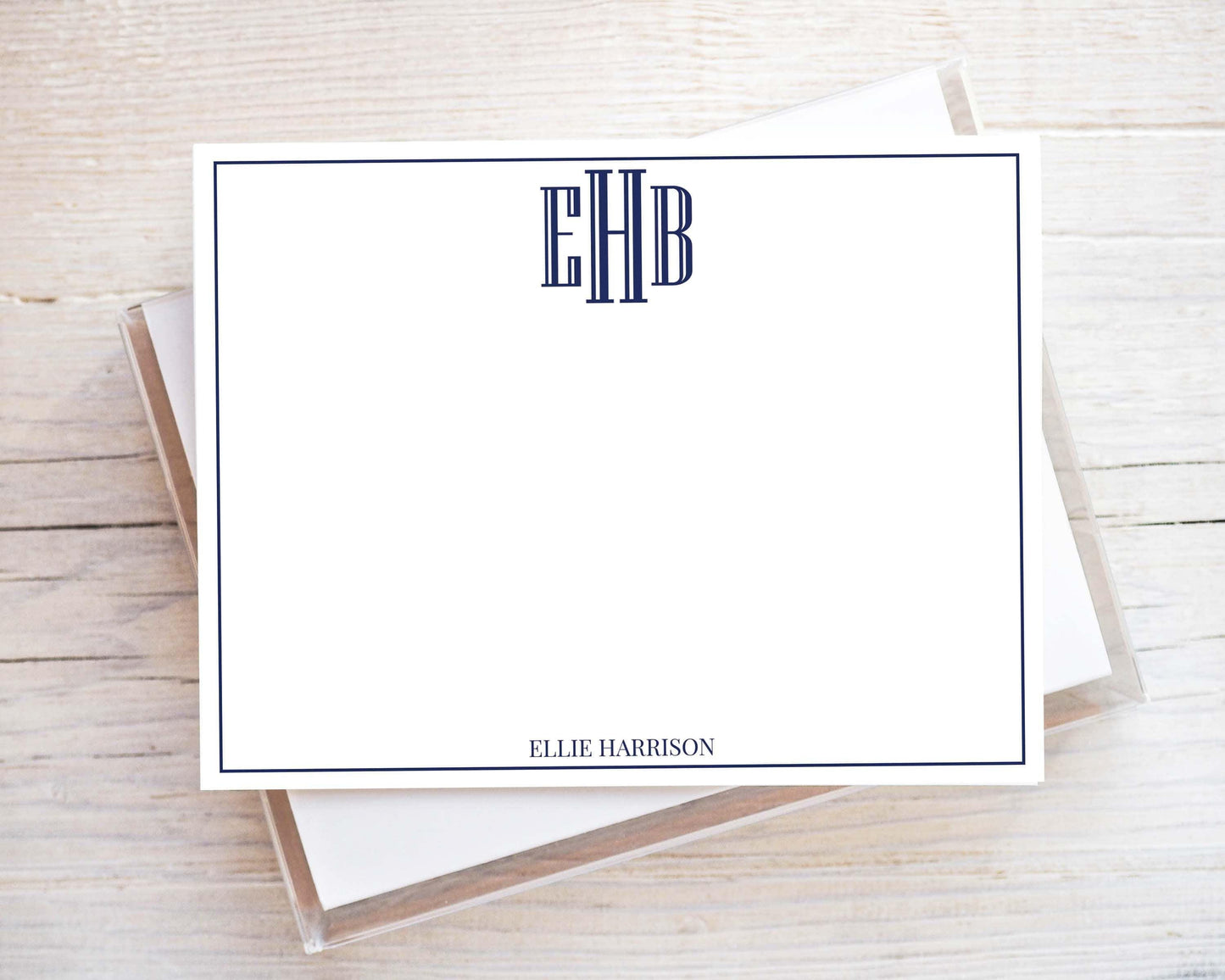Personalized A2 Size Block Simple Monogram Stationery, Family Boy Men Flat Notecard Set