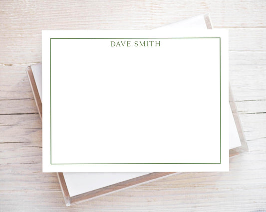 Personalized A2 Size Solid Border Stationery, Family Men Boy Professional Flat Notecard Set