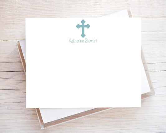 Personalized A2 Size Colored Cross Stationery, Colorful Family Women Flat Notecard Set
