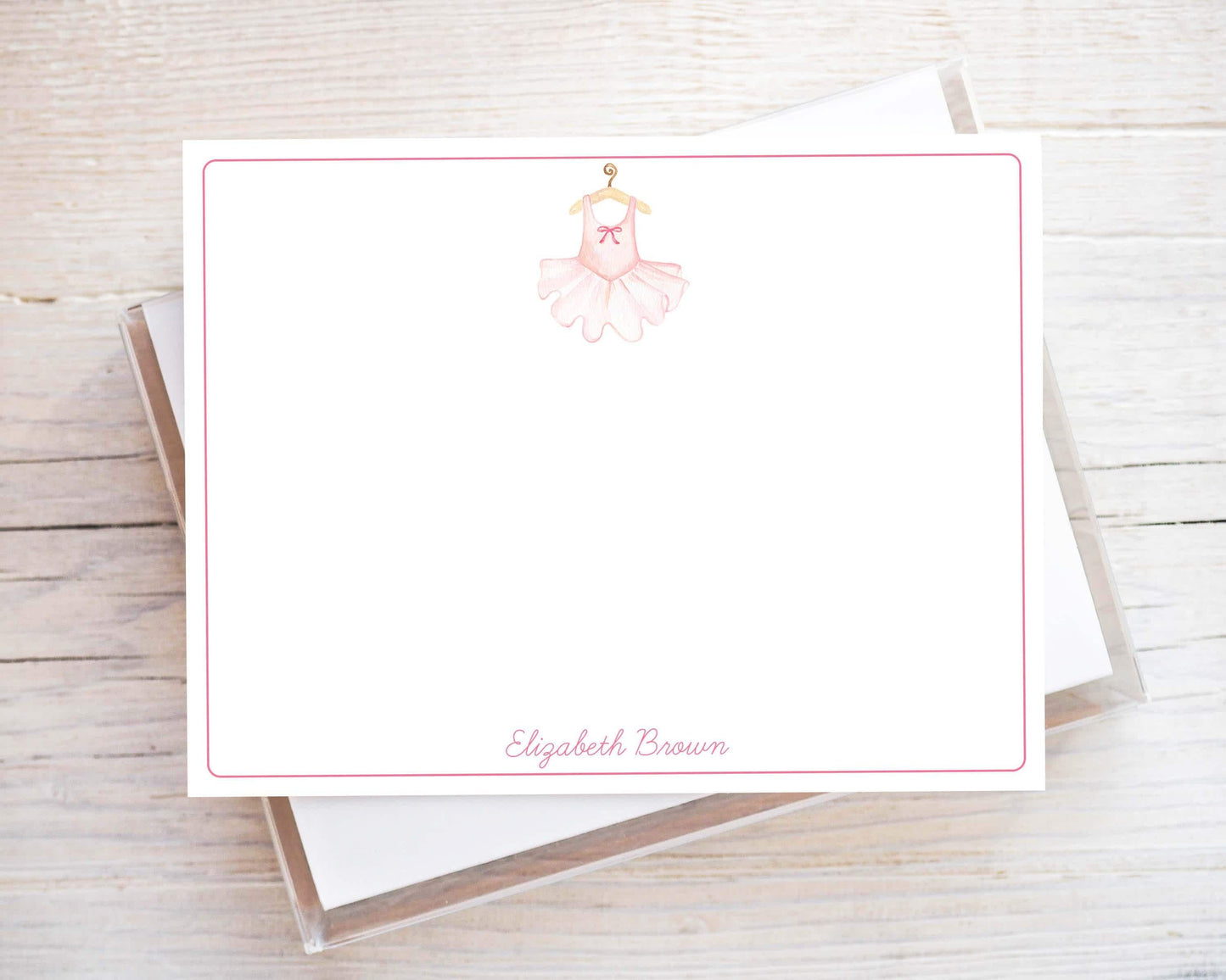 Personalized A2 Size Watercolor Ballerina Notecard Set, Little Girl Ballet Stationery