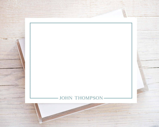 Personalized A2 Size Simple Border Colored Stationery, Men Family Colorful Flat Notecard Set