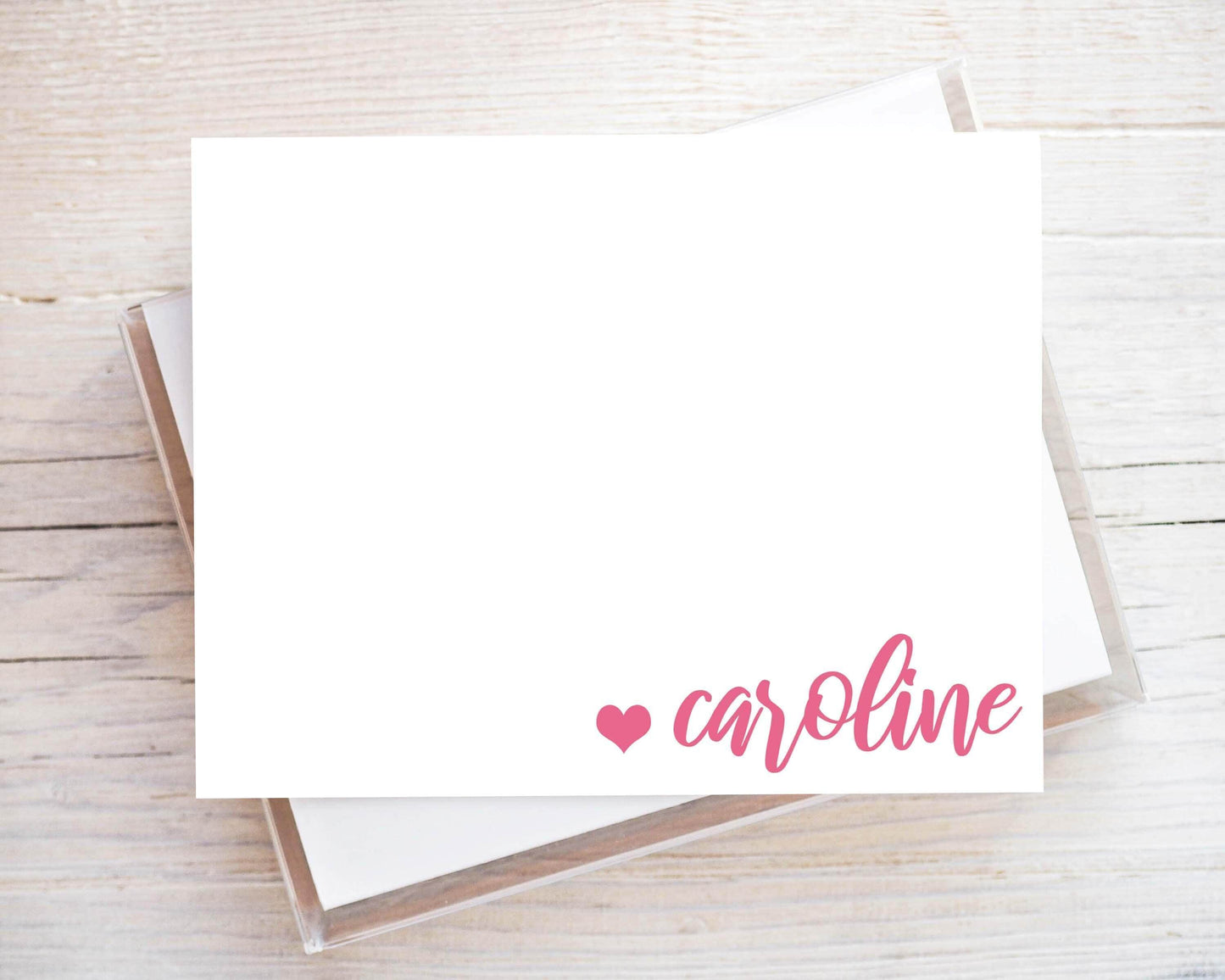 Personalized A2 Size Colorful Script Name Stationery, Girl Women Flat Notecard Set