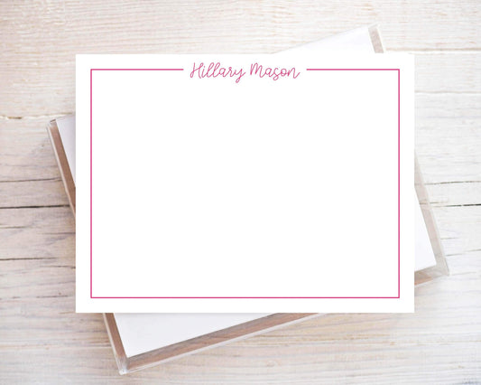 Personalized A2 Size Colorful Cursive Border Stationery, Simple Girl Women Flat Notecard Set