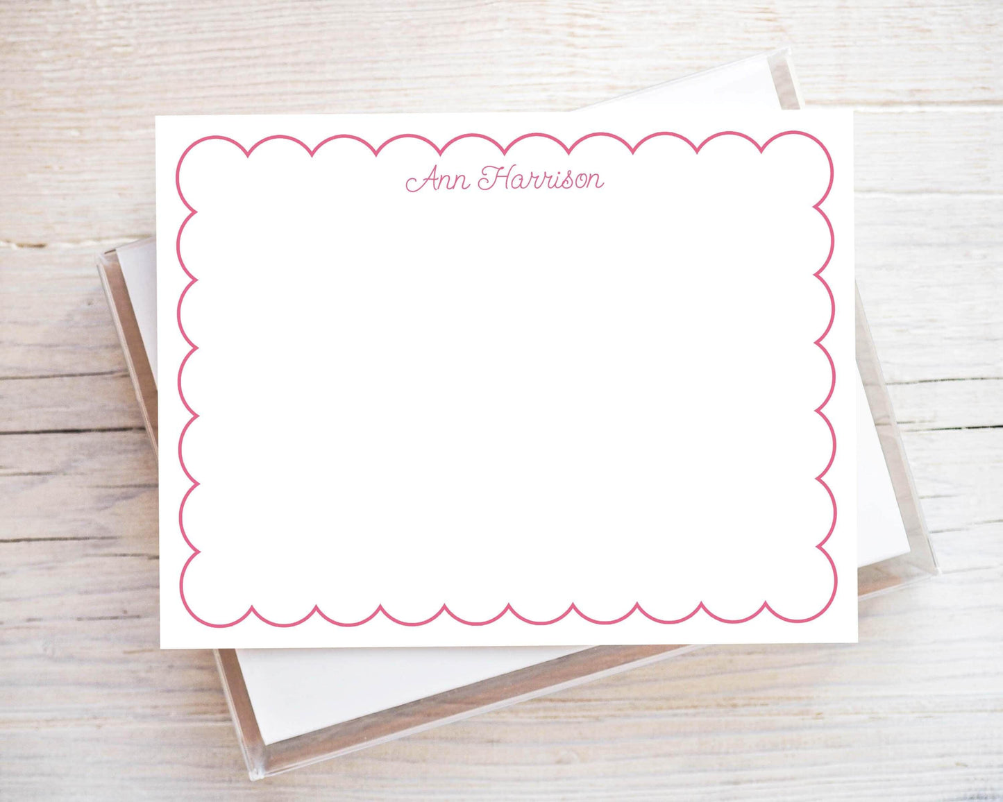 Personalized A2 Size Colorful Scalloped Border Stationery, Scallop Women Girl Flat Notecard Set