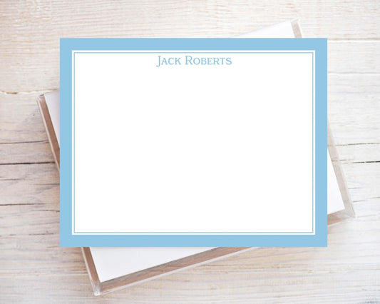 Personalized A2 Size Colorful Border Stationery, Simple Family Men Boy Flat Notecard Set