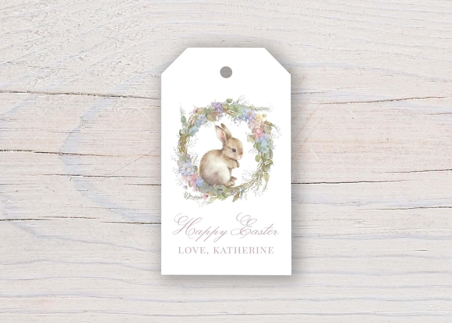2 x 3.5 inch Personalized Bunny Wreath Gift Tags | Easter Gifting Tag