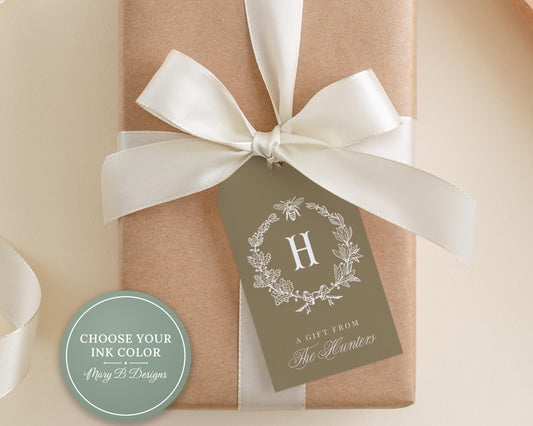 A gift box with a white ribbon and a tag that reads "A gift from The Smiths" is displayed on a light-colored surface.