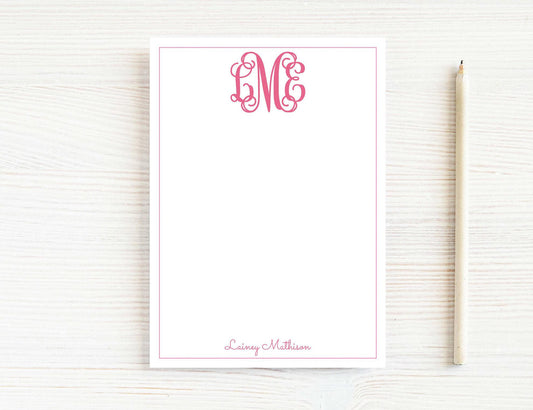 Personalized 5.5x5.5 or 5x7 Script Monogram Notepad, Colorful Pink Women Girl Notes