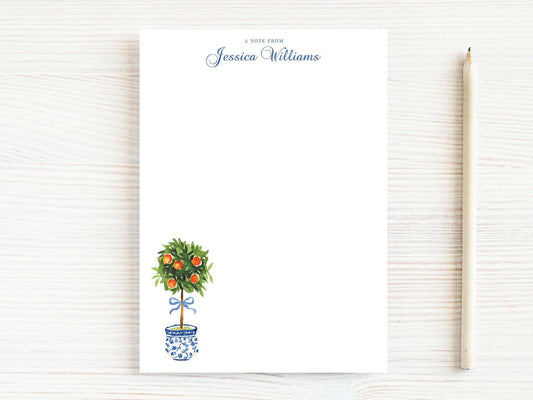 Personalized 5.5X5.5 or 5X7 Orange Topiary Notepad, Women Greenery Note