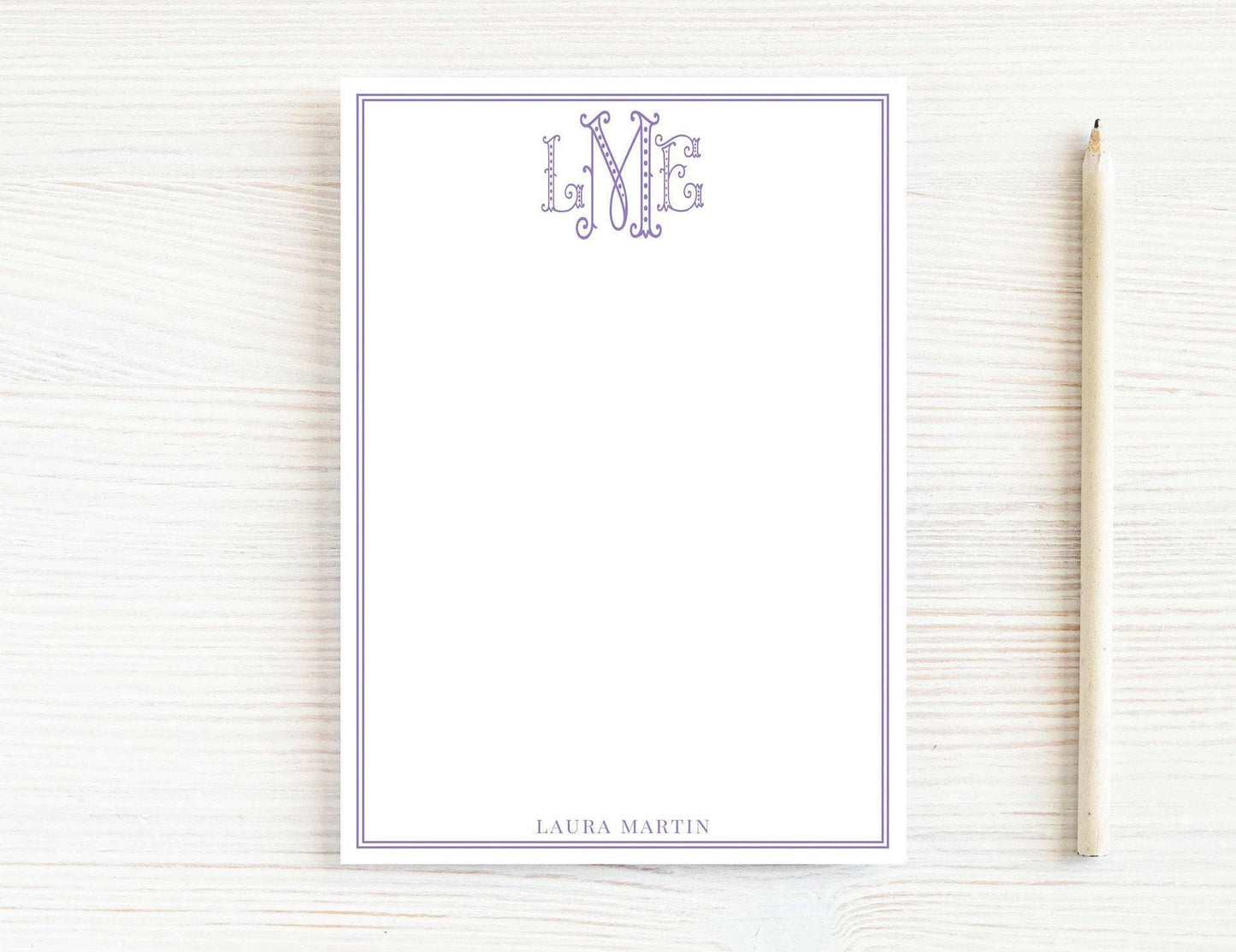 Personalized 5.5x5.5 or 5x7 Dot Monogram Notepad, Colorful Women Family Initials Note