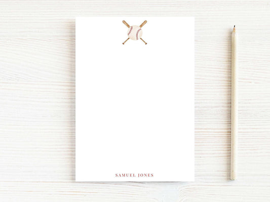 Personalized 5.5X5.5 or 5X7 Watercolor Baseball Notepad, Boy Sports Notes