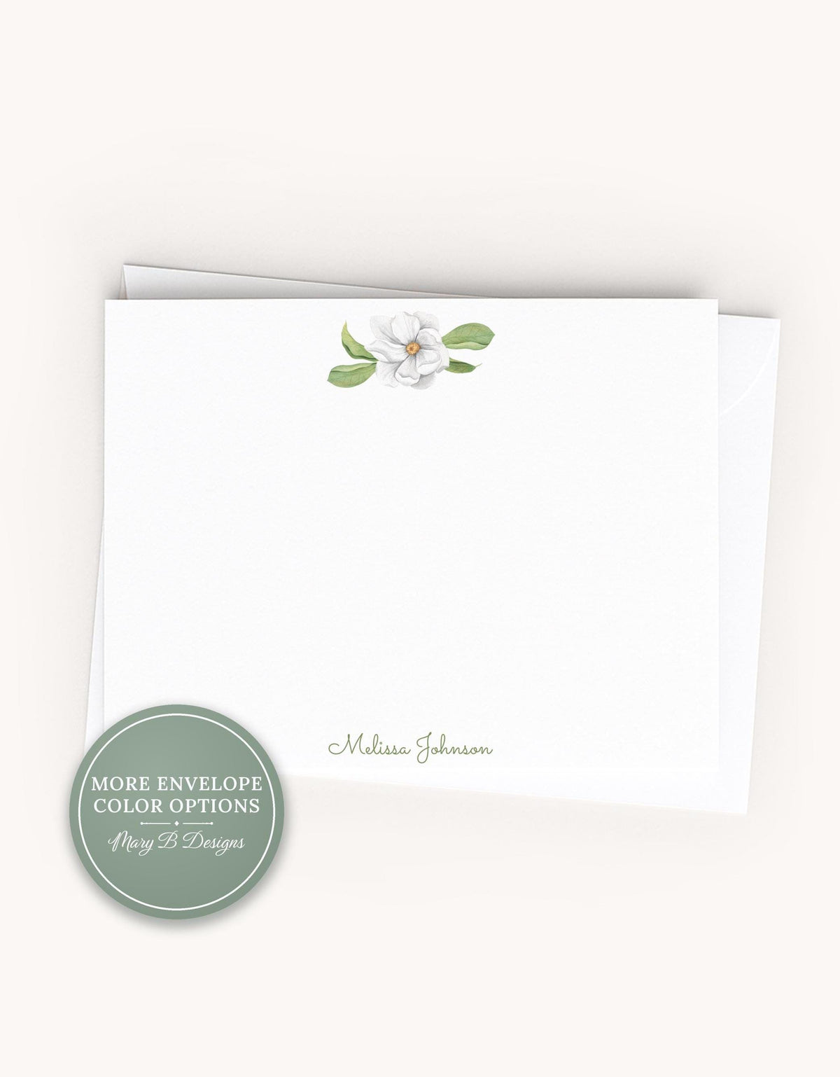 Personalized A2 Size Watercolor Magnolia Flower Stationery, Floral Women Girl Flat Notecard Set __etsy:8224141668