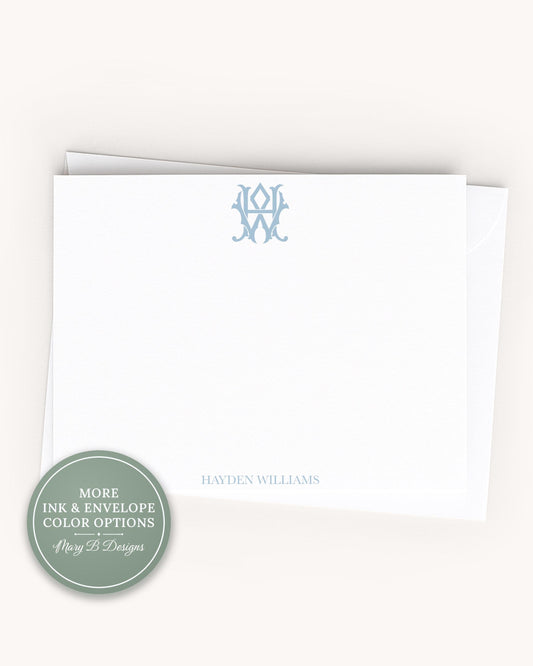 A white card with a monogram logo and the name 'Hayden Williams' printed on it. __etsy:8253644111