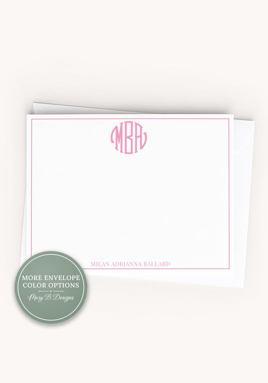 Personalized A2 Size Colorful Circle Monogram Stationery, Girl Women Colored Initials Flat Notecard Set __etsy:8538228296
