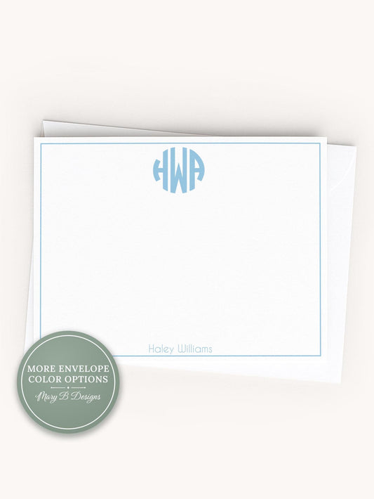 Personalized A2 Size Colored Solid Circle Monogram Stationery, Colorful Women Girl Initials Flat Notecard Set __etsy:8538230790