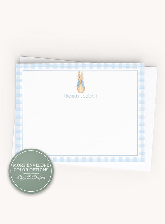 Personalized A2 Size Watercolor Peter Rabbit Stationery, Baby Boy Bunny Flat Notecard Set __etsy:8539814412