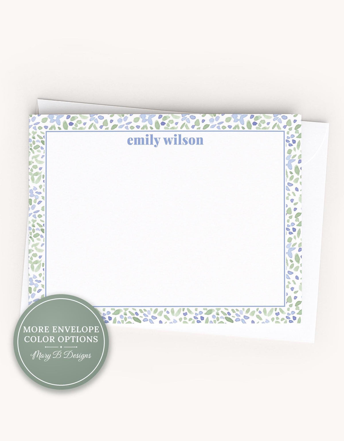 Personalized A2 Size Watercolor Floral Greenery Stationery, Blue Flower Girl Women Flat Notecard Set __etsy:8539829834