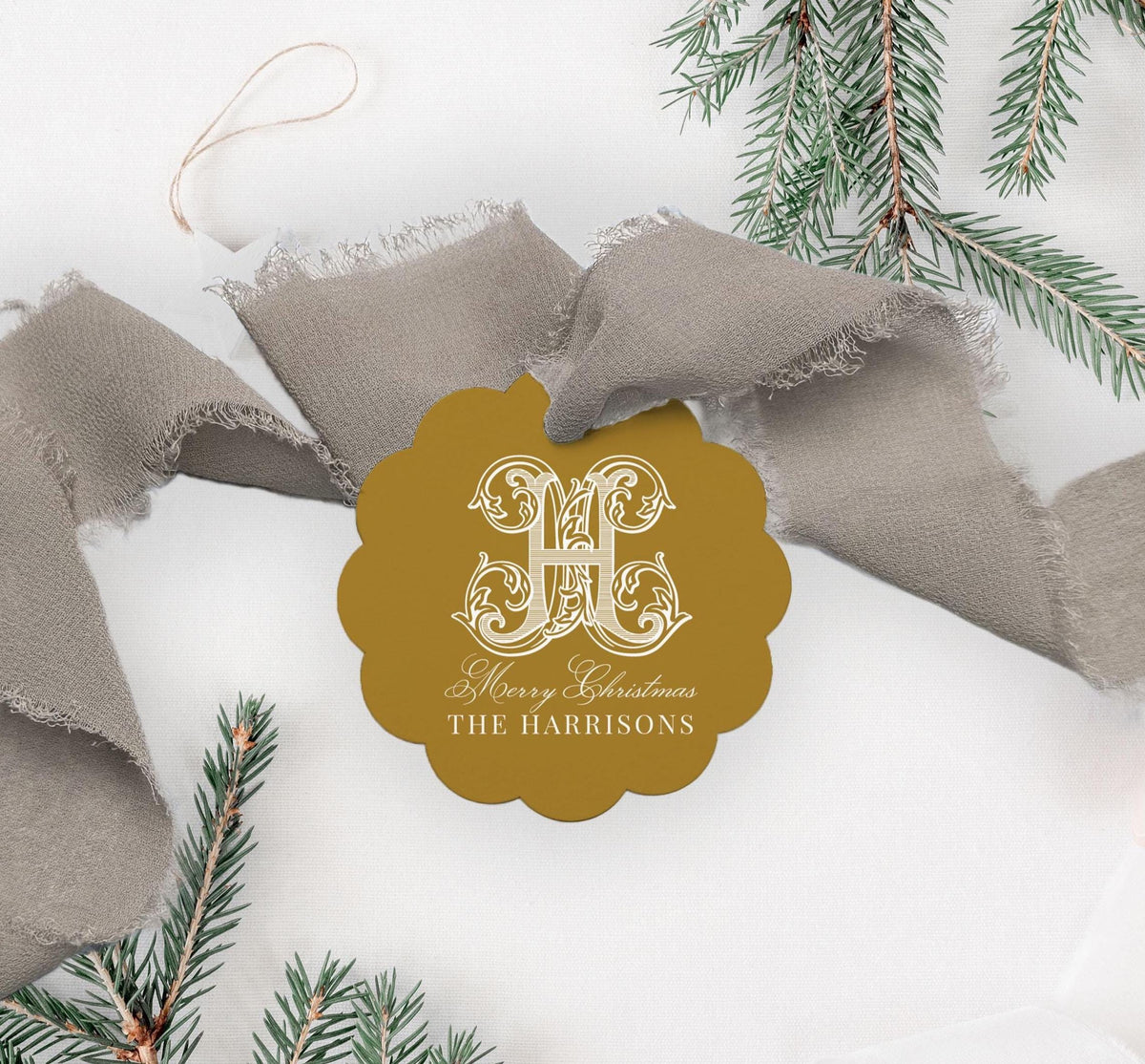 2.5x2.5 inch Personalized Scalloped Christmas Circle Gift Tags | Custom Monogram Gift Tags | Family Gift Tag __etsy:8554149207