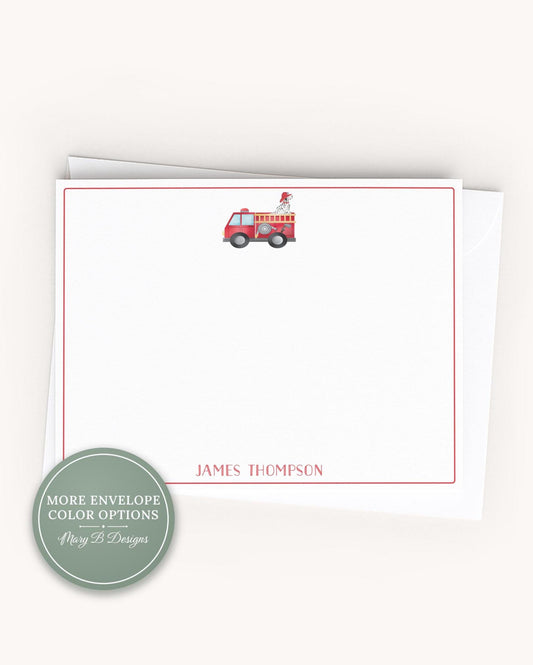 Personalized A2 Size Red Firetruck Stationery, Boy Fireman Dalmatian Flat Notecard Set __etsy:8556363364