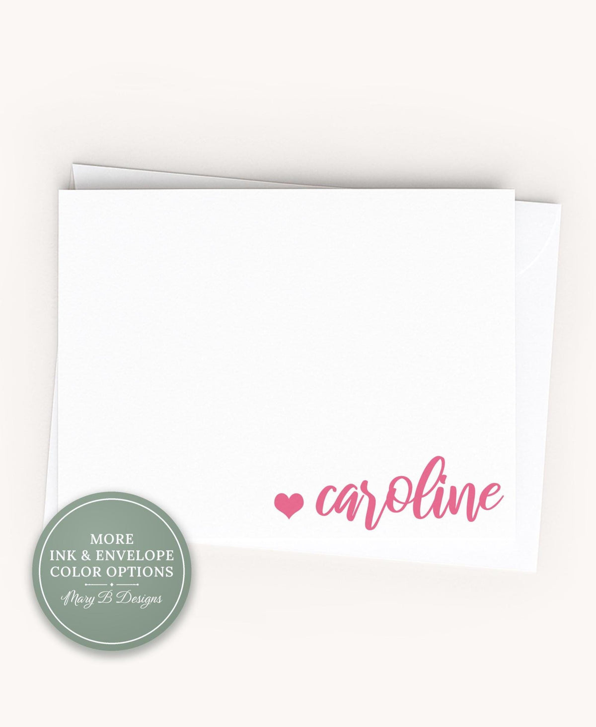 Personalized A2 Size Colorful Script Name Stationery, Girl Women Flat Notecard Set __etsy:8556433910