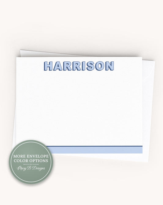 Personalized A2 Size Colorful Block Shadow Stationery, Blue Boy Flat Notecard Set __etsy:8556547826
