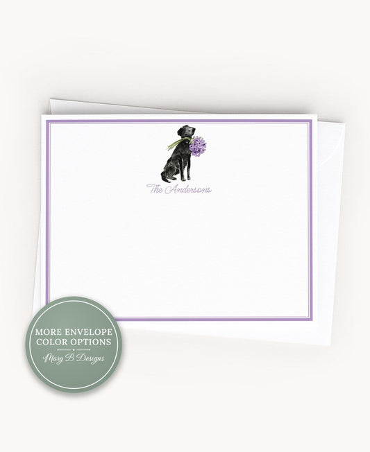 Personalized A2 Size Watercolor Labrador Dog Stationery, Floral Black Lab Puppy Flat Notecard Set __etsy:8557478104