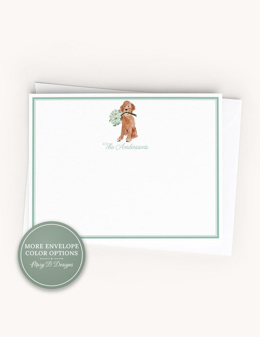 Personalized A2 Size Watercolor Dog Stationery, Floral Goldendoodle Puppy Flat Notecard Set __etsy:8557504142