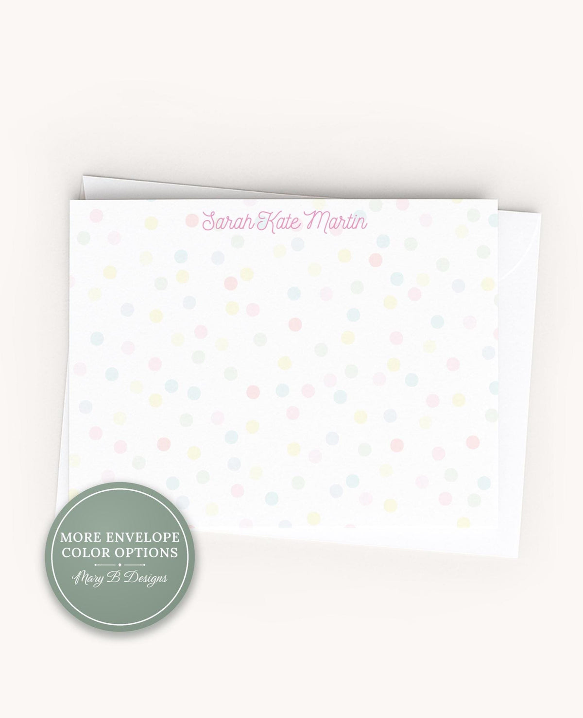 Personalized A2 Size Polka Dot Flat Notecard Set, Girl Kid Colorful Confetti Stationery __etsy:8557515524