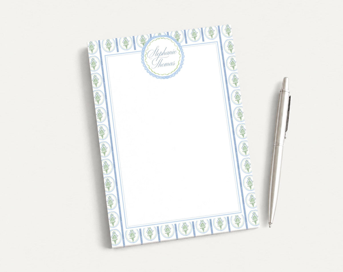 Personalized 5.5X5.5 or 5X7 Watercolor Blue Green Floral Notepad, Flower Women Notes __etsy:8557951790