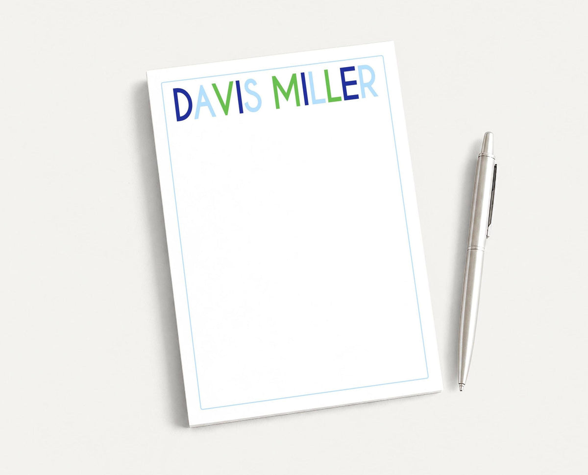 Personalized 5.5X5.5 or 5X7 Colorful Block Letters Notepad, Blue Green Men Boy Notes __etsy:8557985686