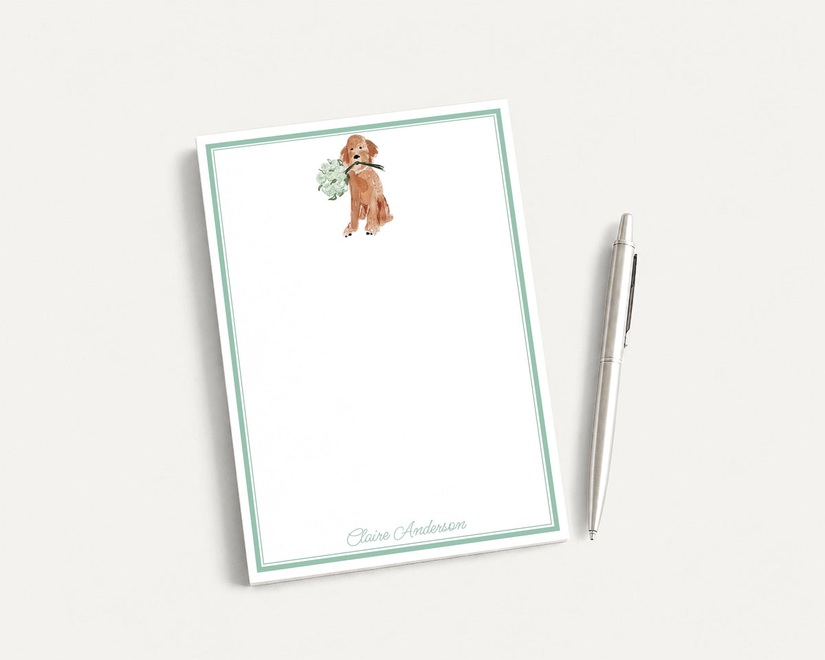 Personalized 5.5X5.5 or 5X7 Watercolor Floral Goldendoodle Notepad, Dog Flowers Note __etsy:8558069106