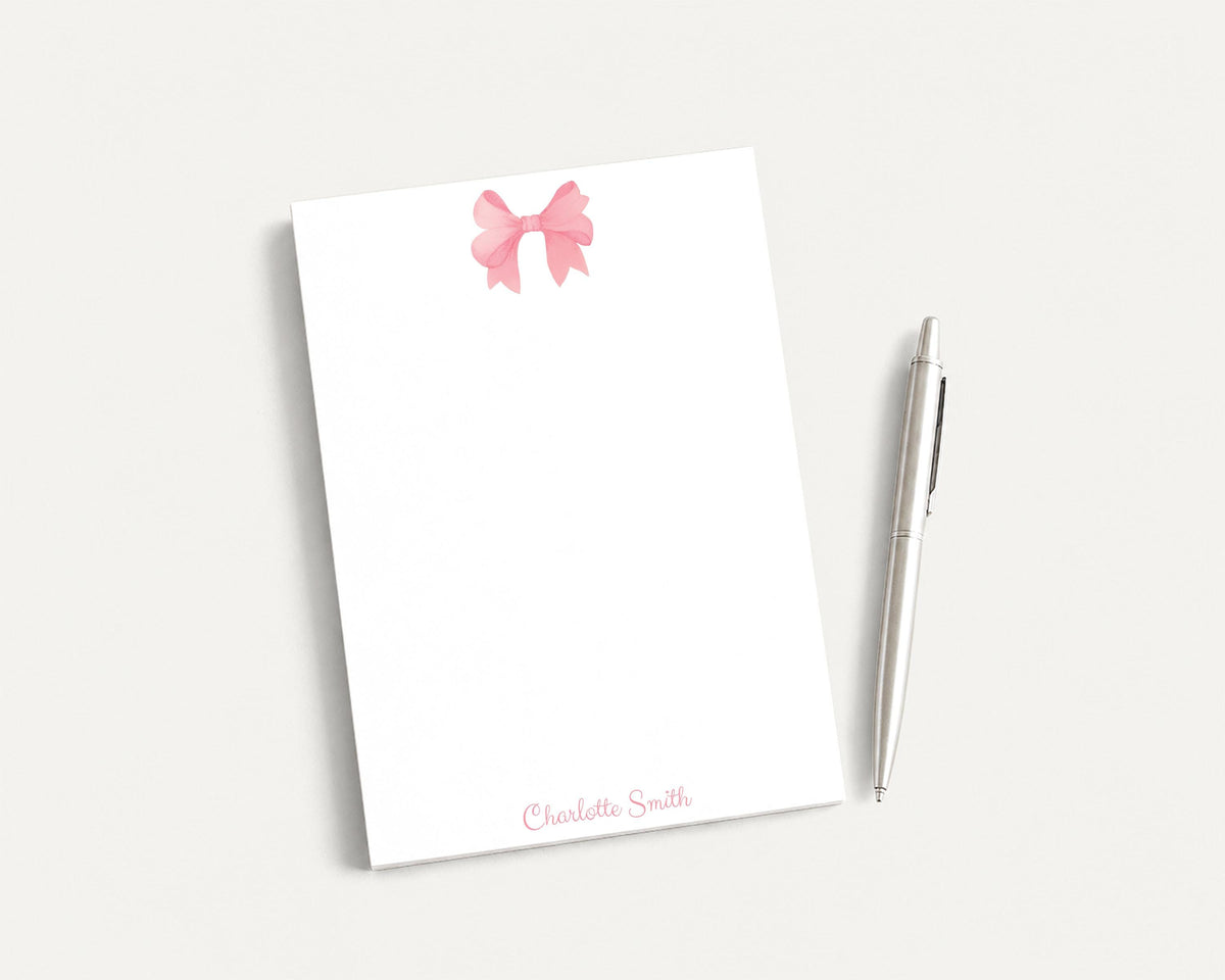Personalized 5.5X5.5 or 5X7 Watercolor Pink Bow Notepad, Women Girl Bow Notes __etsy:8558107586