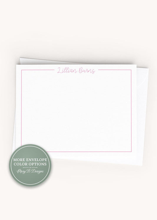 Personalized A2 Size Colorful Cursive Border Stationery, Simple Girl Women Flat Notecard Set __etsy:8585897631