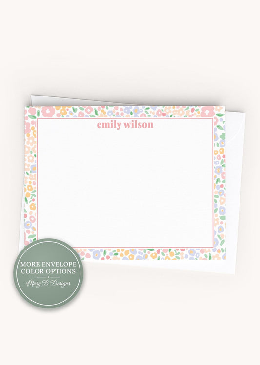Personalized A2 Size Watercolor Pink Floral Stationery, Flower Girl Women Flat Notecard Set __etsy:8586077215