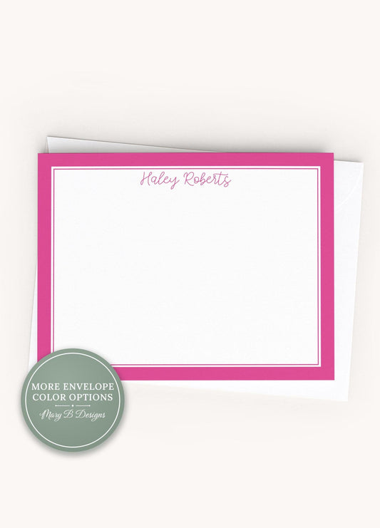 Personalized A2 Size Colored Cursive Thick Border Stationery, Girl Women Custom Flat Notecard Set __etsy:8586204543