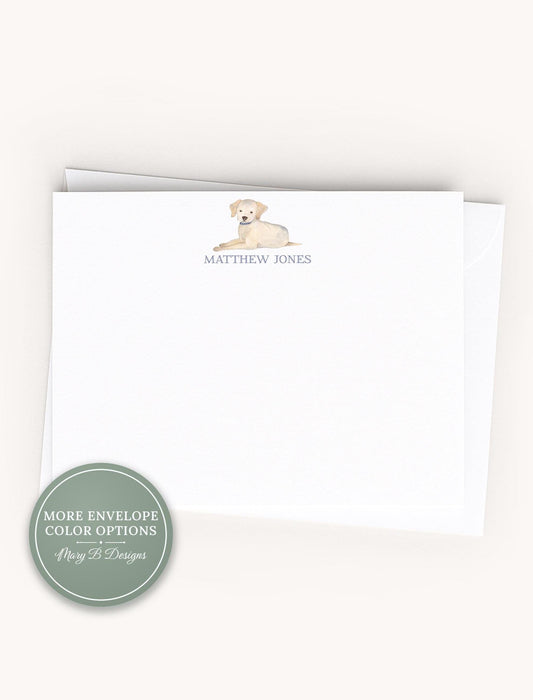 Personalized A2 Size Watercolor Labrador Stationery, Boy Yellow Lab Puppy Flat Notecard Set __etsy:8586622471