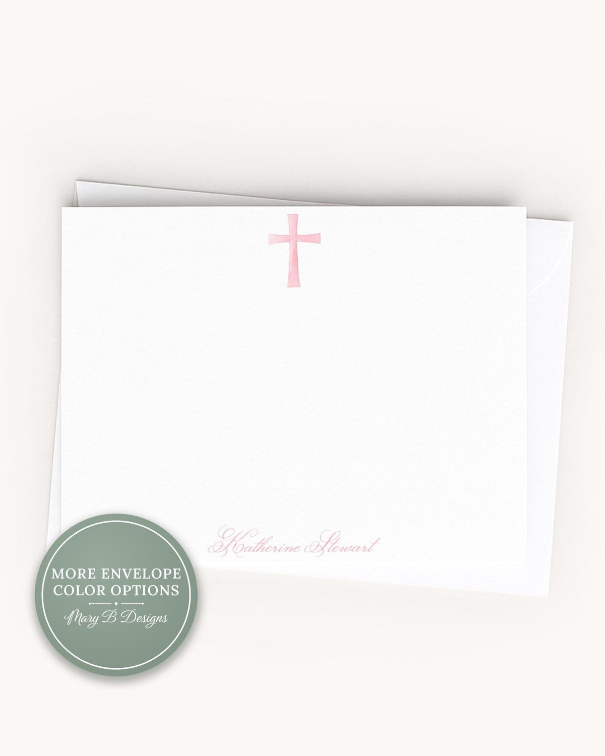 Personalized A2 Size Pink Watercolor Cross Stationery, Girl Women Flat Notecard Set __etsy:8586649541