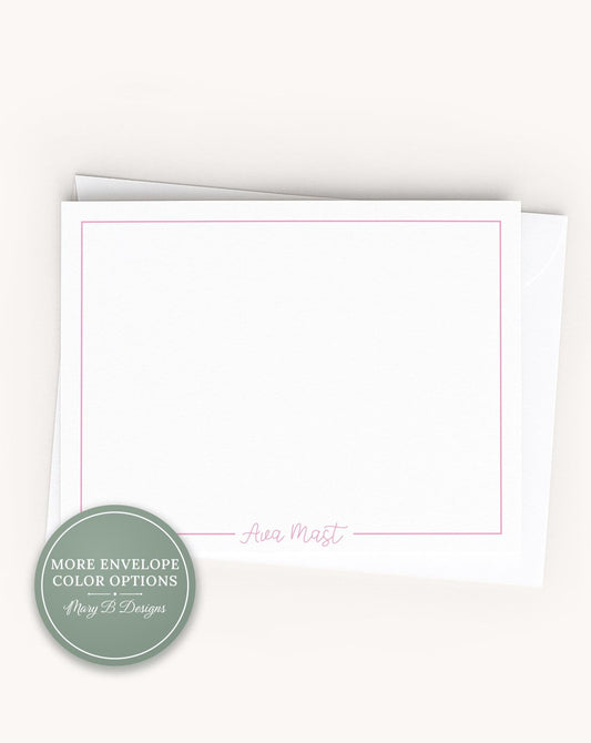 Personalized A2 Size Colored Cursive Border Stationery, Family Women Girl Simple Flat Notecard Set __etsy:8586663143