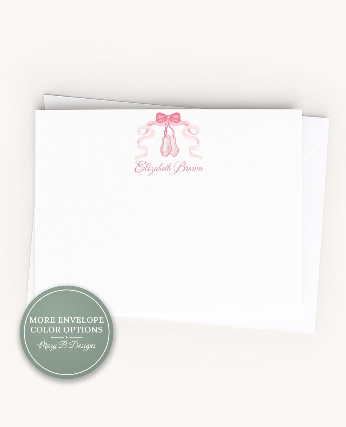 Personalized A2 Size Watercolor Girl Ballerina Shoes Notecard Set, Newborn Ballet Stationery __etsy:8587683593