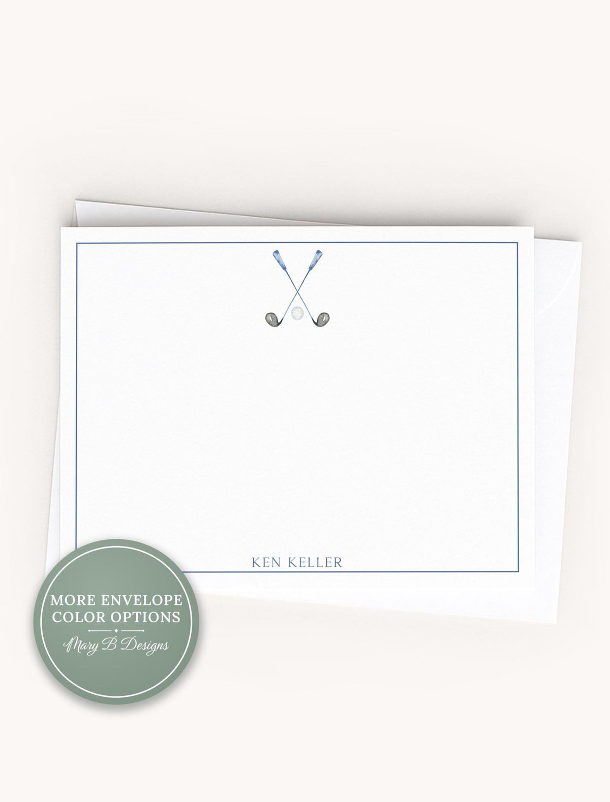 Personalized A2 Size Watercolor Blue Golf Club Stationery, Boy Sports Flat Notecard Set __etsy:8587705771