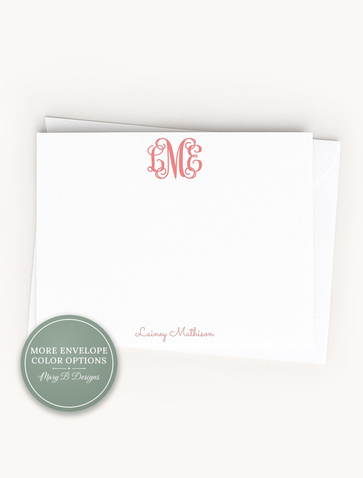 Personalized A2 Size Colorful Curls Script Monogram Stationery, Women Girl Initials Flat Notecard Set __etsy:8587725799